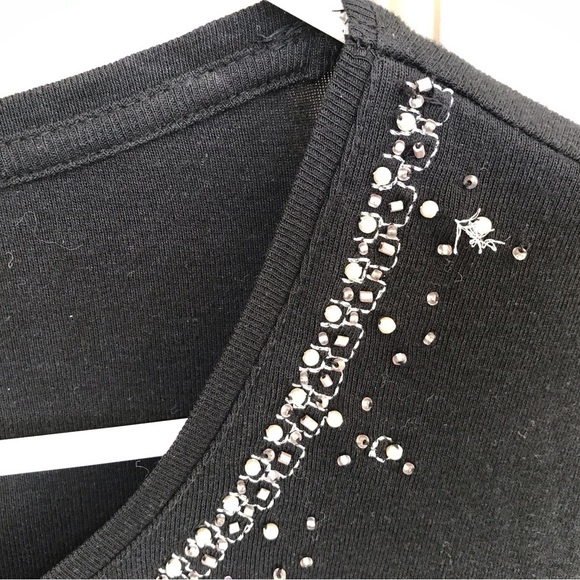 Croft & Barrow Tee Shirt Round Neck Blk SzL Beaded Neckline 3/4 Sleeves Nice - Picture 6 of 7